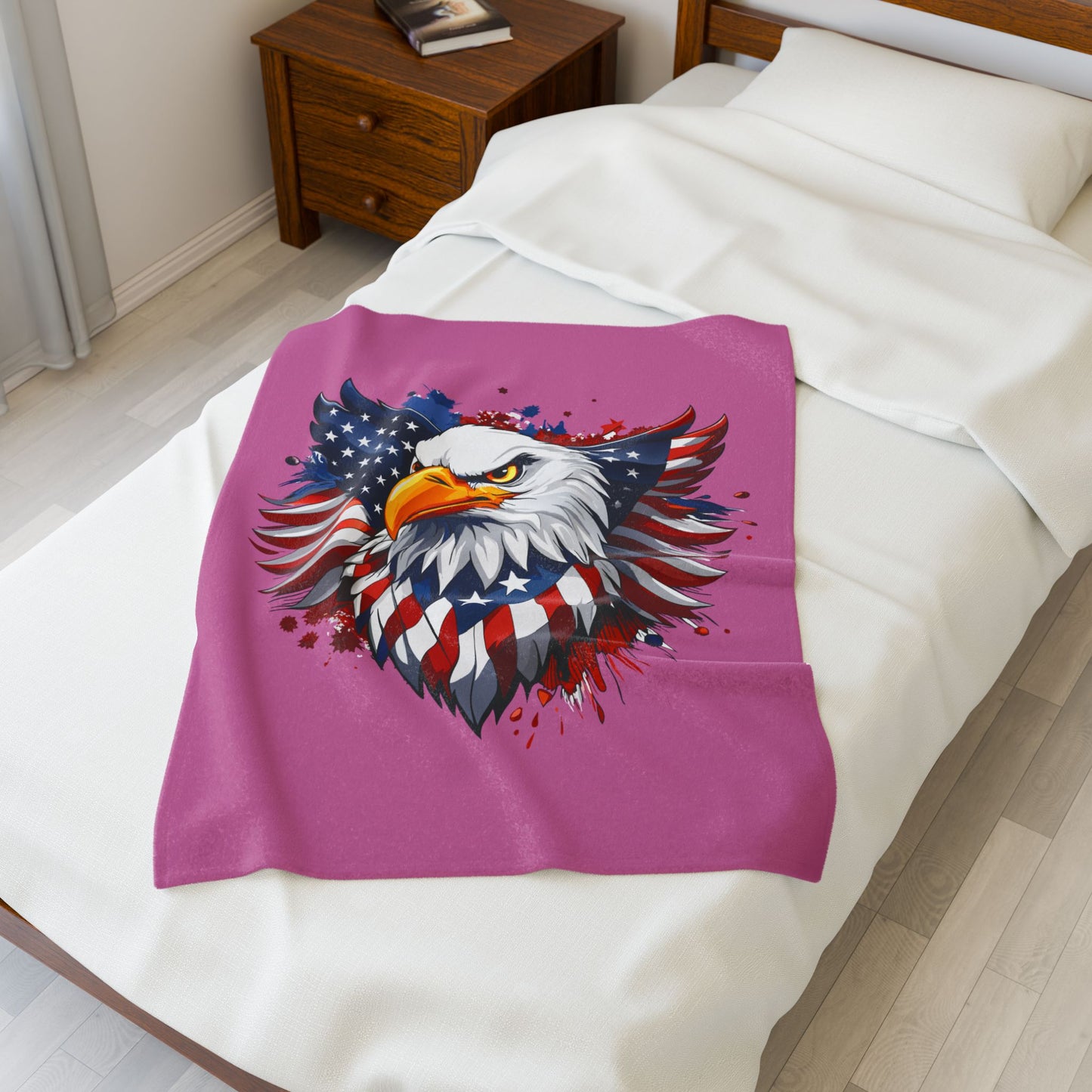 Princess Grace  Patriotic Eagle Velveteen Plush Blanket  Cozy Americana Decor