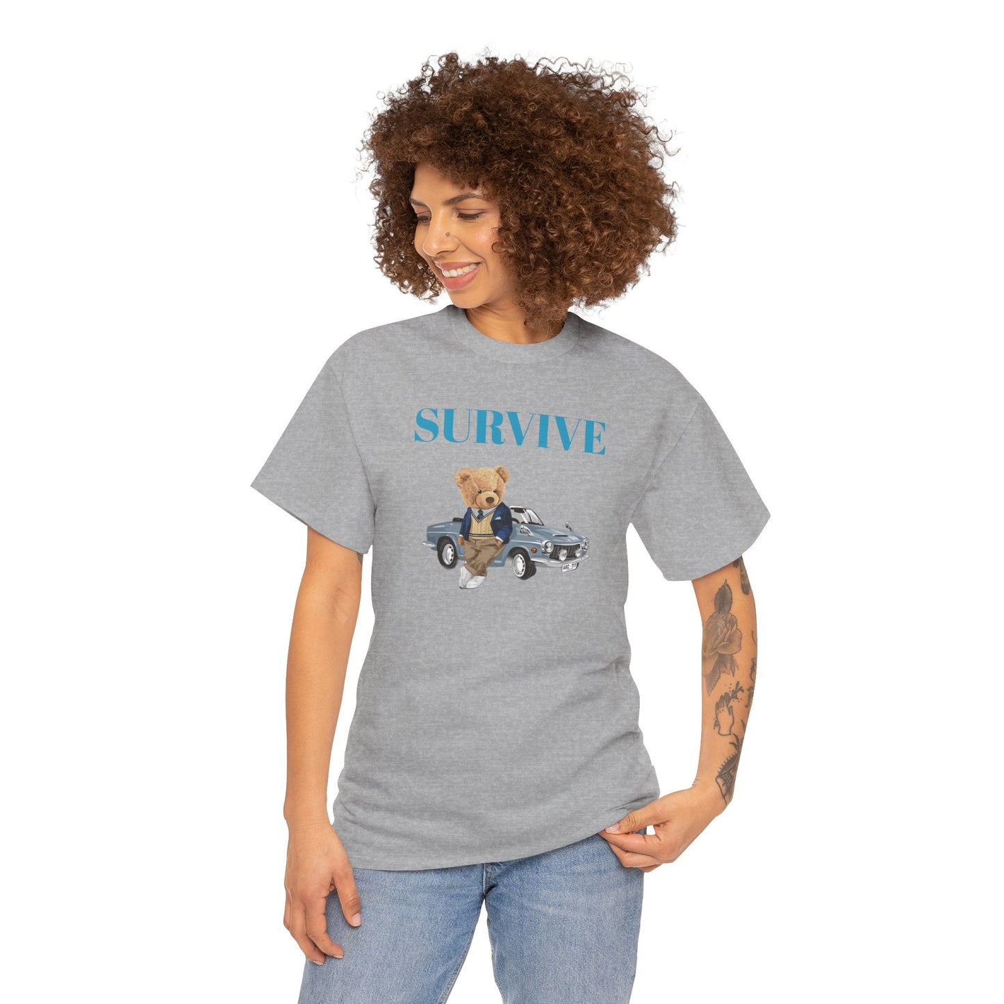 Princess Grace  Survive Bear Unisex Heavy Cotton Tee  Casual Comfort for Animal Lovers