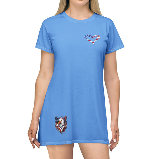 Princess Grace  Patriotic Love T-Shirt Dress with Heart Design