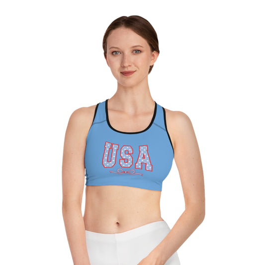 Princess Grace  USA Stars & Stripes Sports Bra  Perfect for Active Wear and Patriotic Events