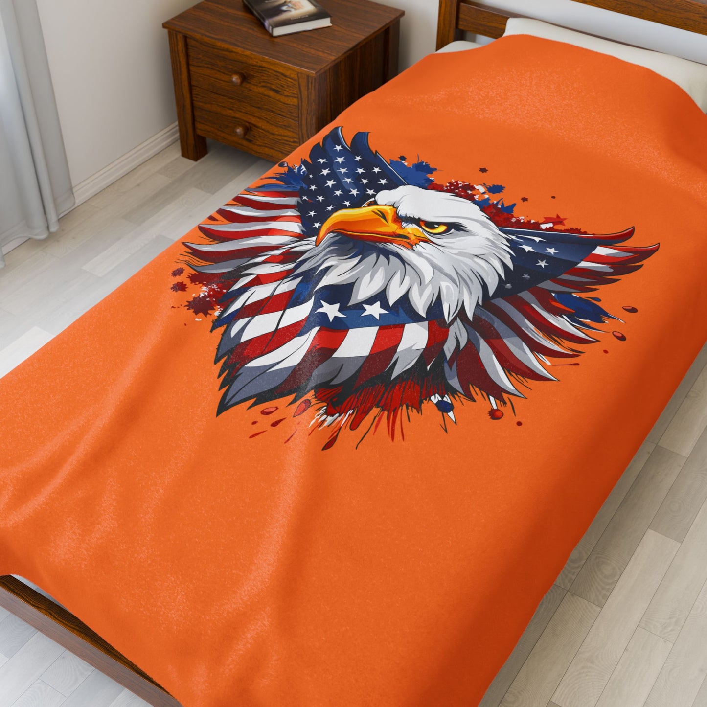 Princess Grace Patriotic Eagle Velveteen Plush Blanket  Cozy American Flag Throw for Home Decor
