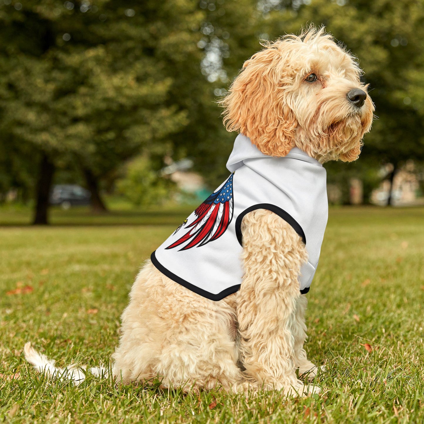 Princess Grace  Patriotic Eagle Pet Hoodie  Perfect for Independence Day and Outdoor Adventures