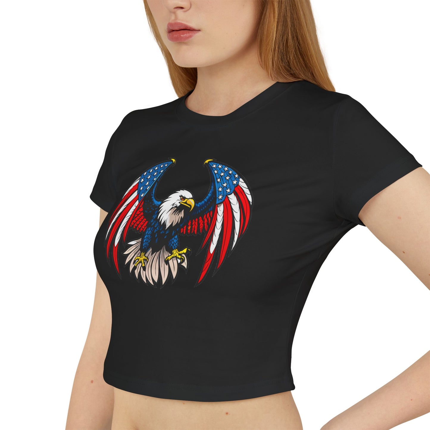 Princess Grace Patriotic Women's Baby Tee USA Eagle Graphic