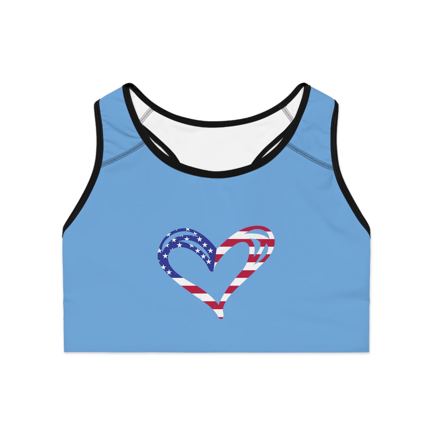 Princess Grace  Patriotic Heart Sports Bra  Comfortable Activewear for Fitness and Celebrations