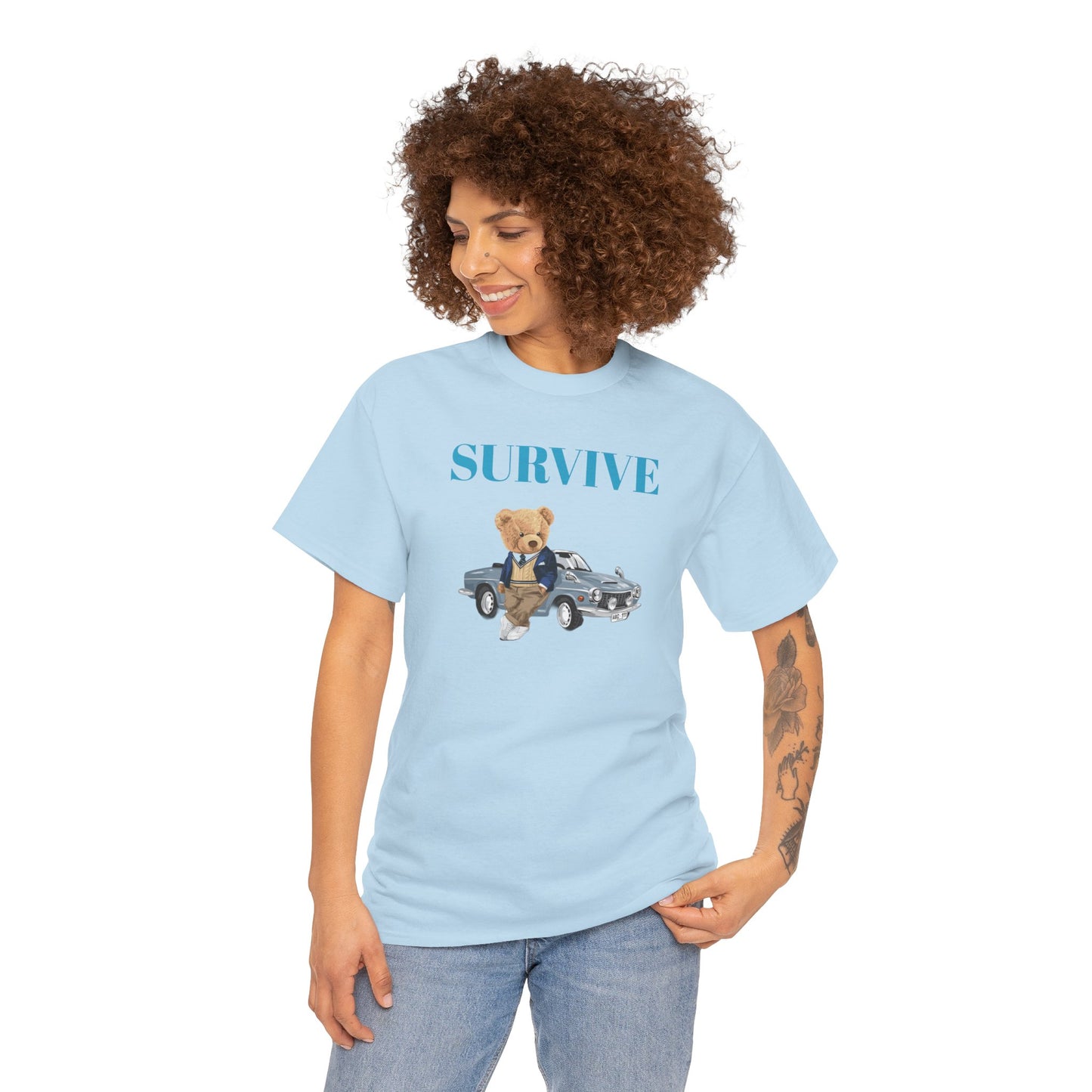 Princess Grace  Survive Bear Unisex Heavy Cotton Tee  Casual Comfort for Animal Lovers