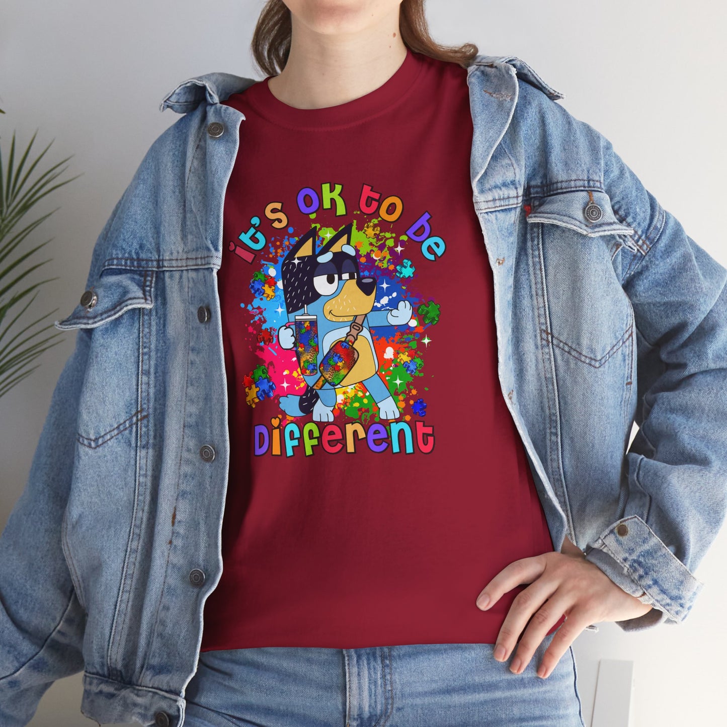 Princess Grace  Bluey  Unisex Heavy Cotton Tee  "It's OK to Be Different" - Colorful Graphic T-Shirt for Self-Expression