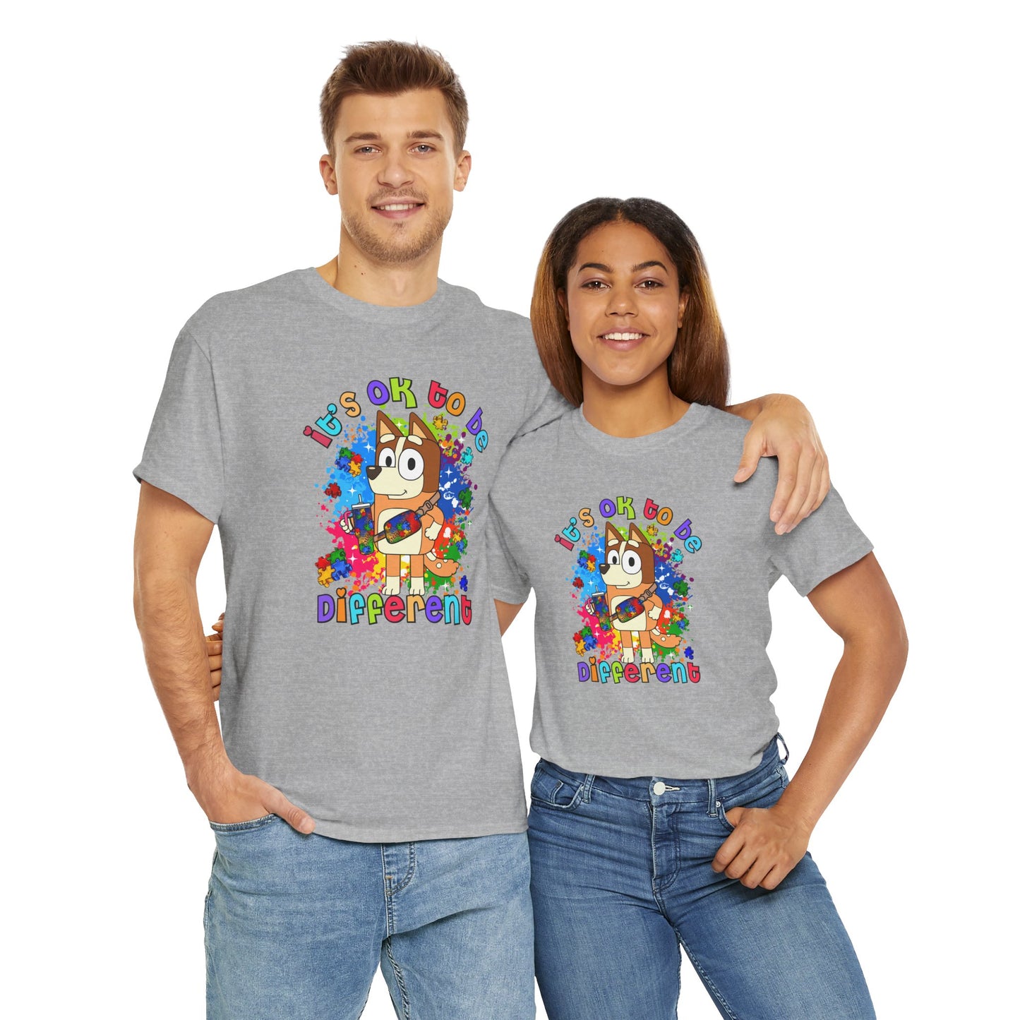 Princess Grace  Bluey Unisex Heavy Cotton Tee  "It's OK to Be Different" Colorful Graphic Tee