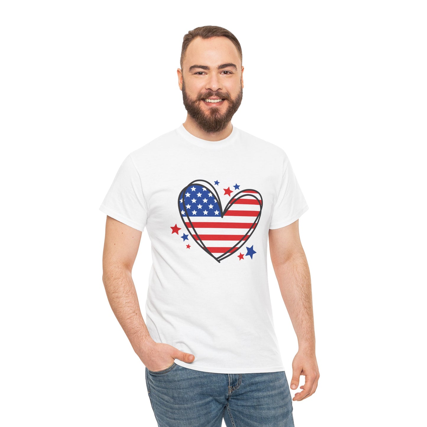 Princess Grace  Patriotic Heart Unisex Heavy Cotton Tee  USA Love T-Shirt