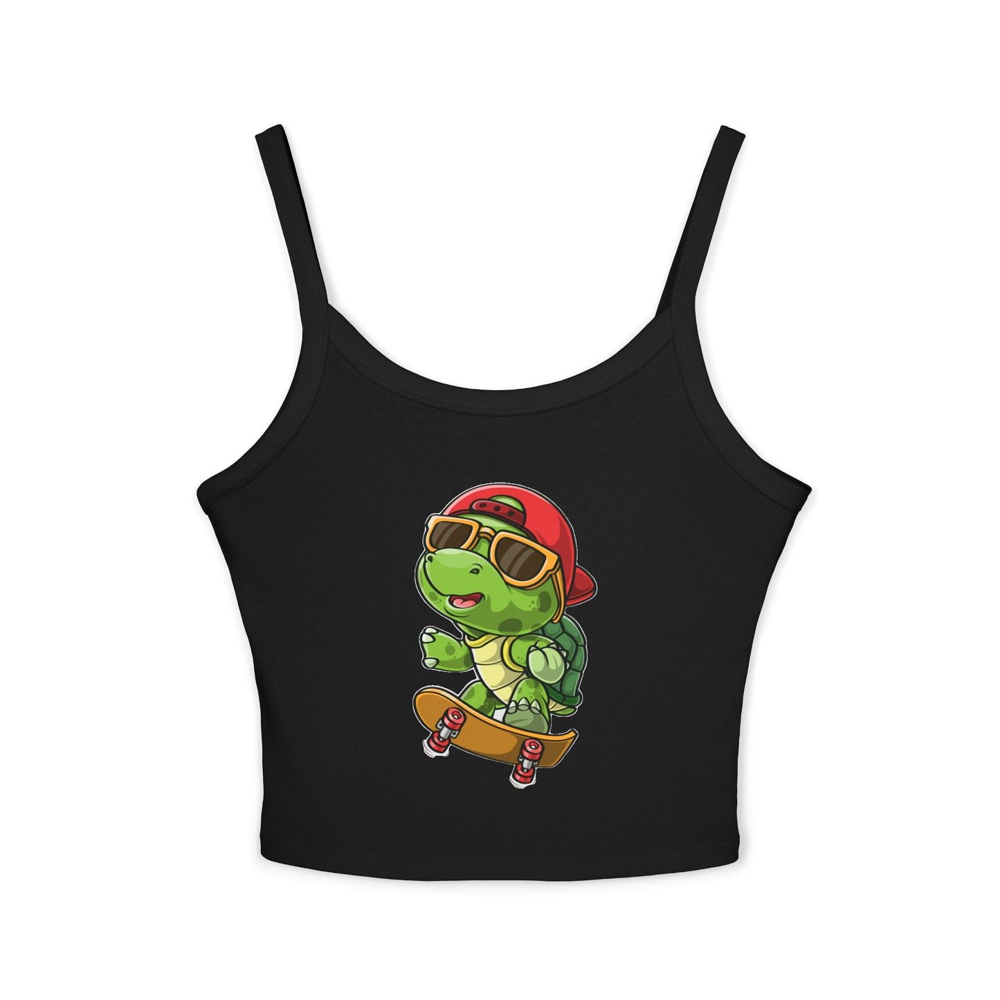 Princess Grace   Cute Cartoon Turtle Skateboarding Women's Spaghetti Strap Tank Top