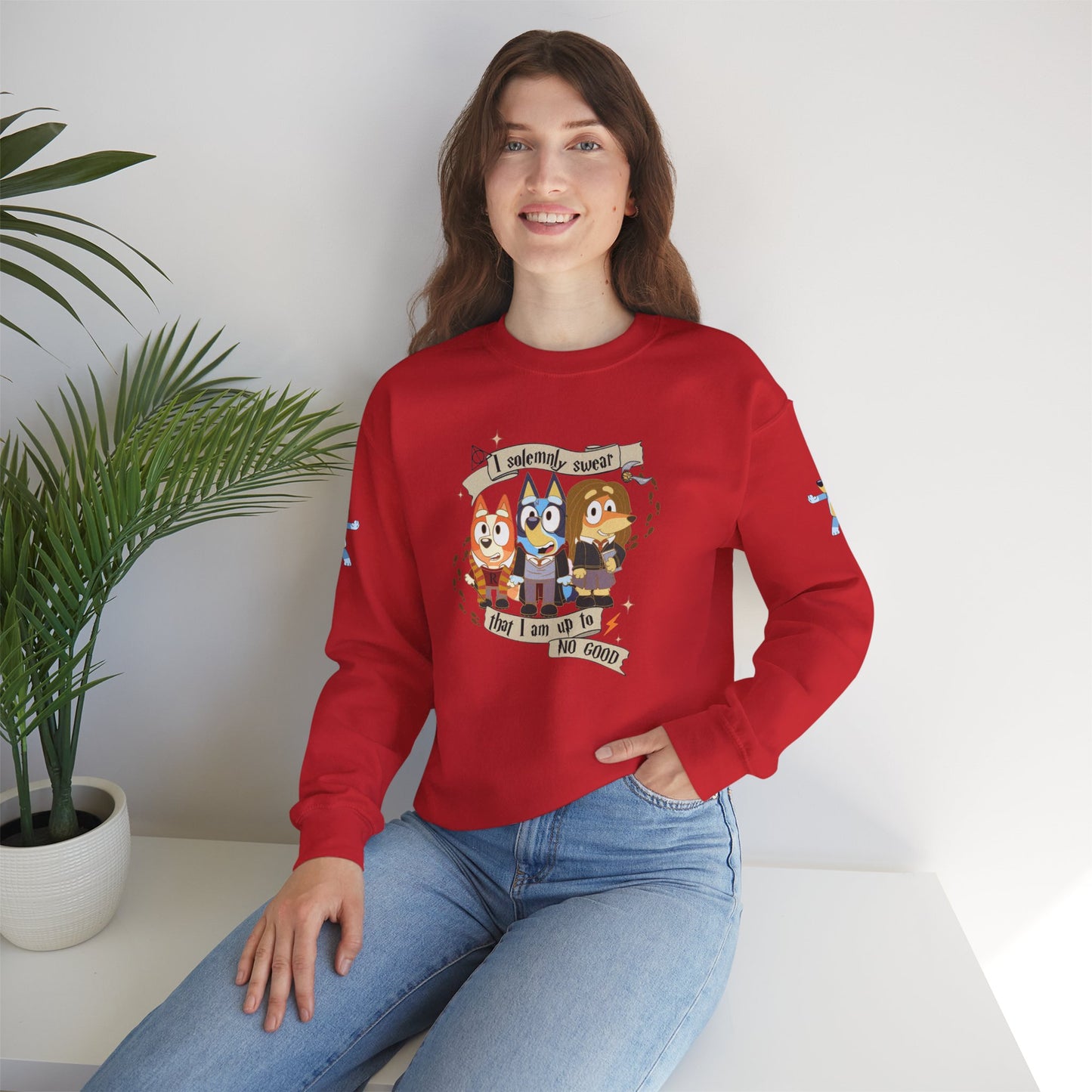 Princess Grace  Bluey  Unisex Funny Crewneck Sweatshirt  "I Solemnly Swear That I Am Up To No Good"  Perfect Gift for Family and Friends