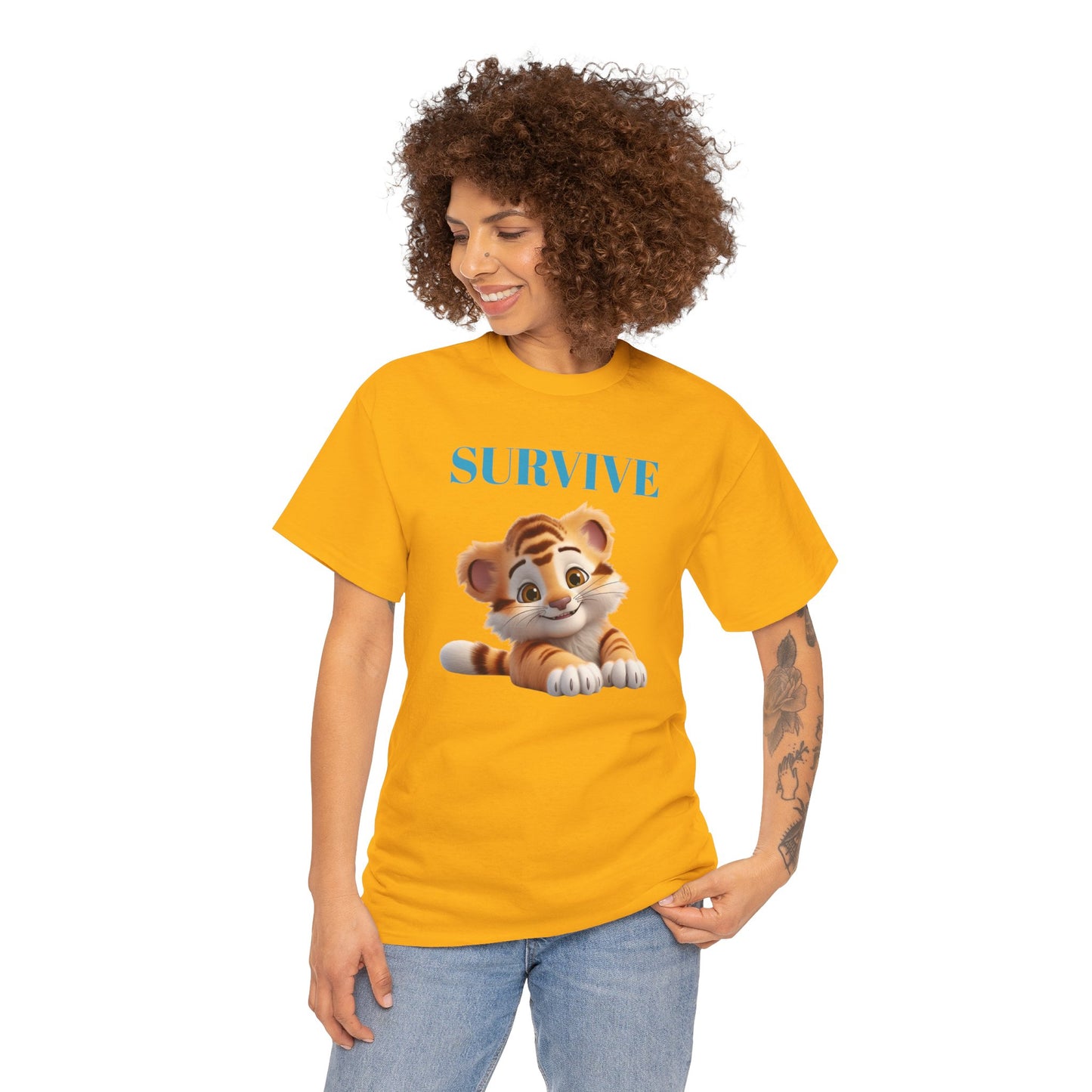 Princess Grace  Survive Tiger Unisex Heavy Cotton Tee Cute Animal Graphic