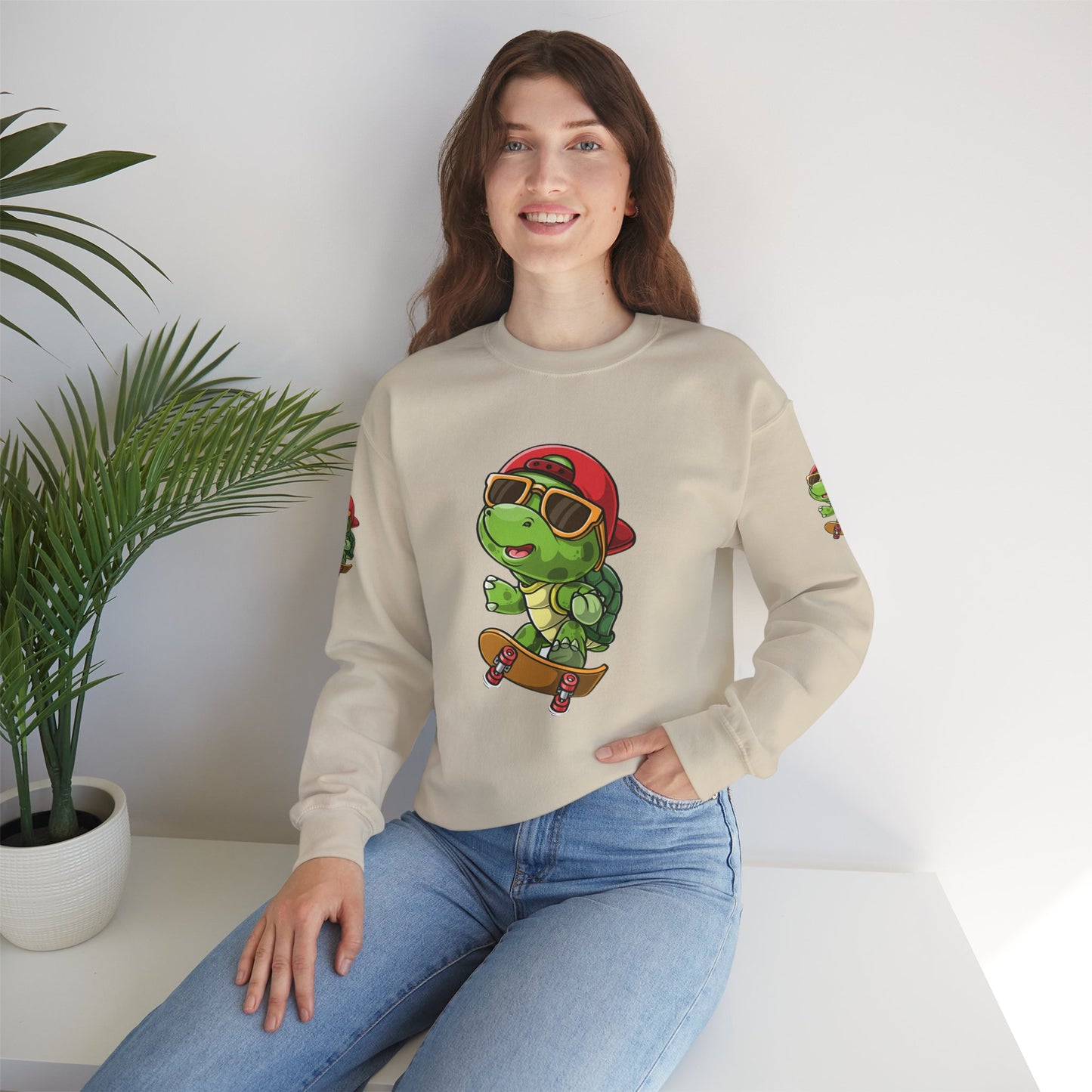 Princess Grace  Cool Turtle Skateboarding Crewneck Sweatshirt for Kids and Teens