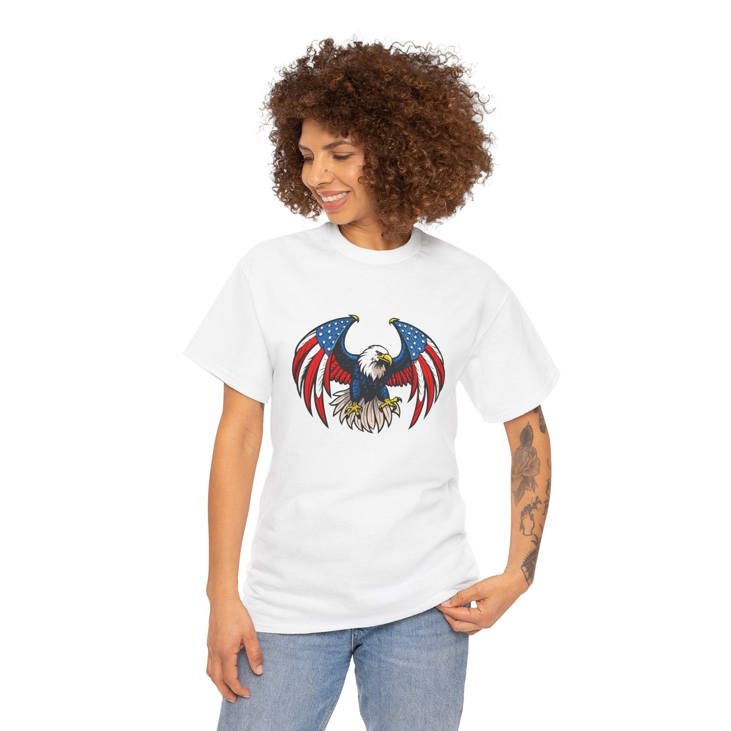 Princess Grace  Patriotic Eagle Unisex Heavy Cotton Tee 4th of July Graphic T-Shirt