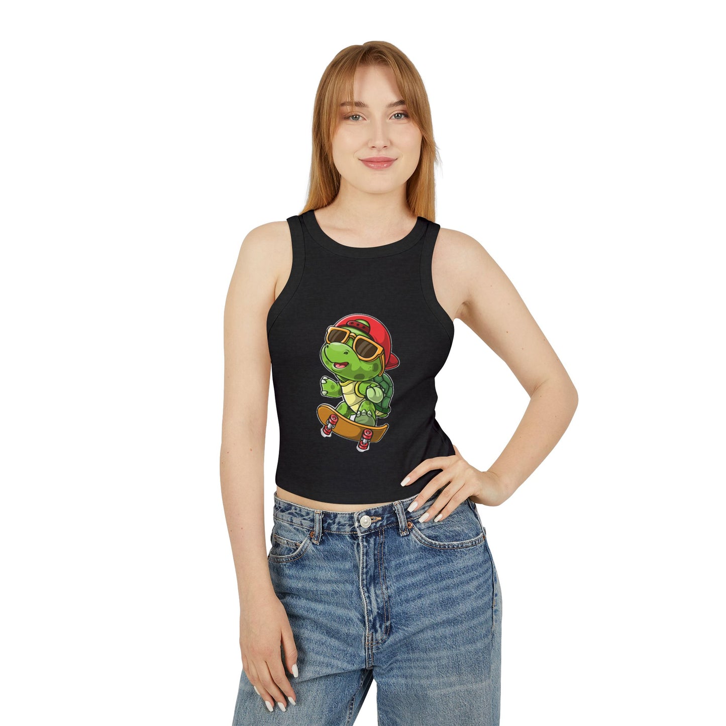 Princess Grace  Cool Skateboarding Turtle Women's Racer Tank Top  Cute Design for Summer Vibes