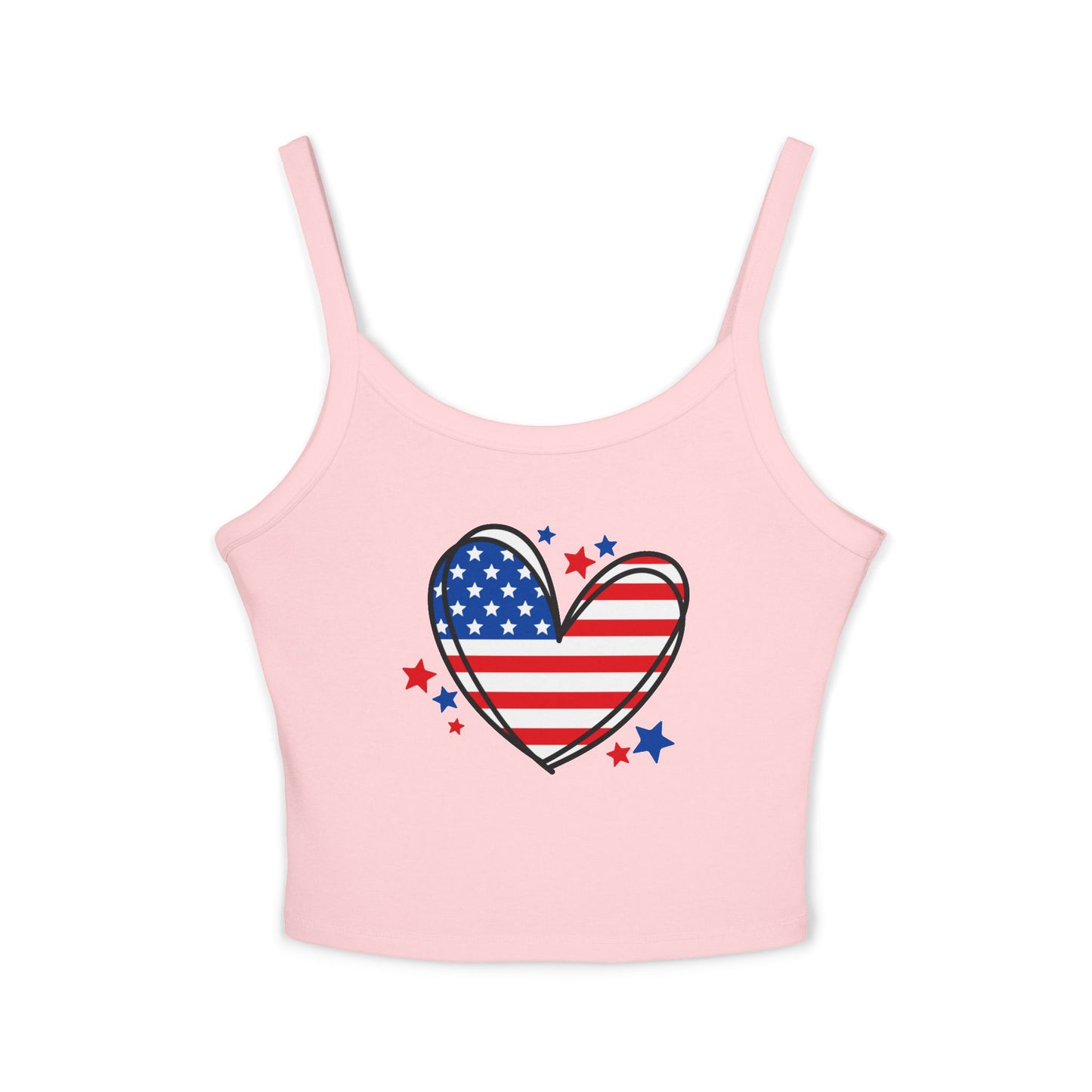 Princess Grace  Patriotic Women's Spaghetti Strap Tank Top USA Heart & Stars Design