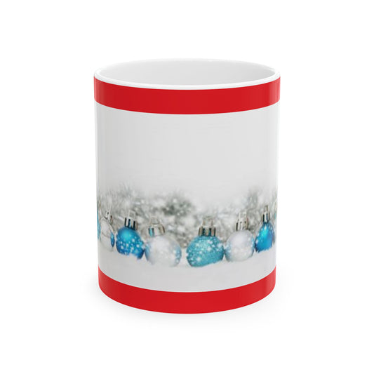 Princess Grace Festive Ceramic Mug with Holiday Ornaments Design  Perfect for Christmas Tea or Coffee