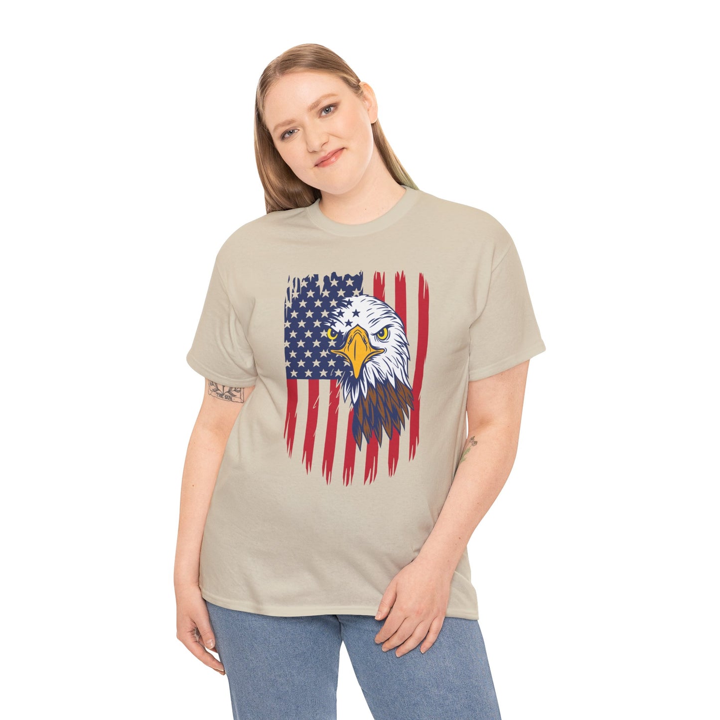 Princess Grace  Eagle & American Flag Unisex Heavy Cotton Tee   Patriotic Apparel for All Occasions