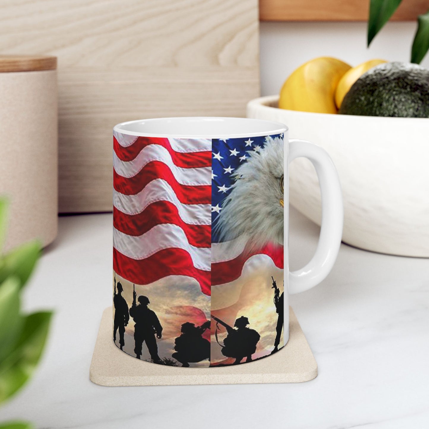 Princess Grace Patriotic Ceramic Mug, Military Tribute Coffee Cup, Eagle Flag Design, 11oz 15oz, Veterans Day Gift, Independence Day Decor