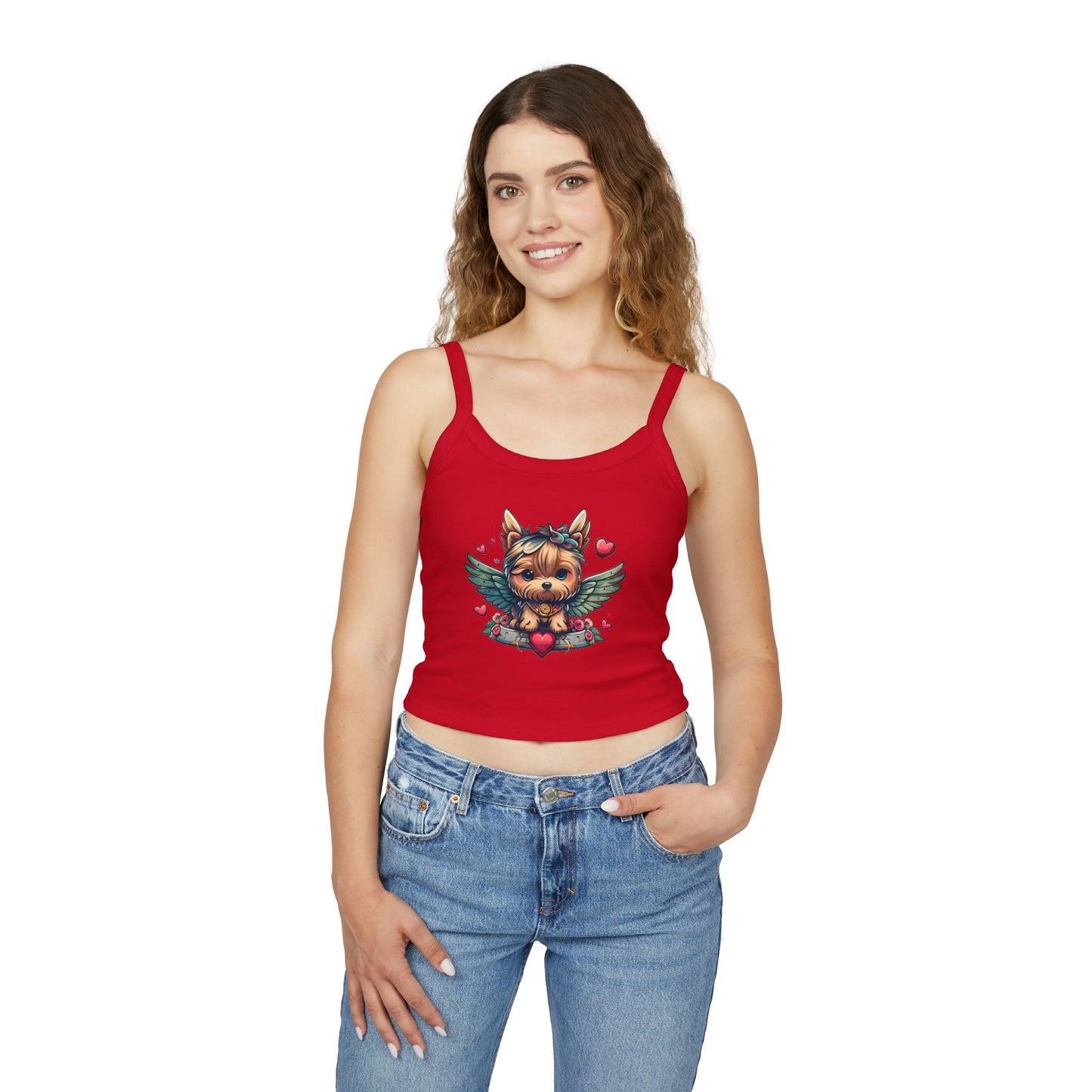 Princess Grace  Adorable Yorkie Angel Women's Spaghetti Strap Tank Top  Cute Dog Graphic