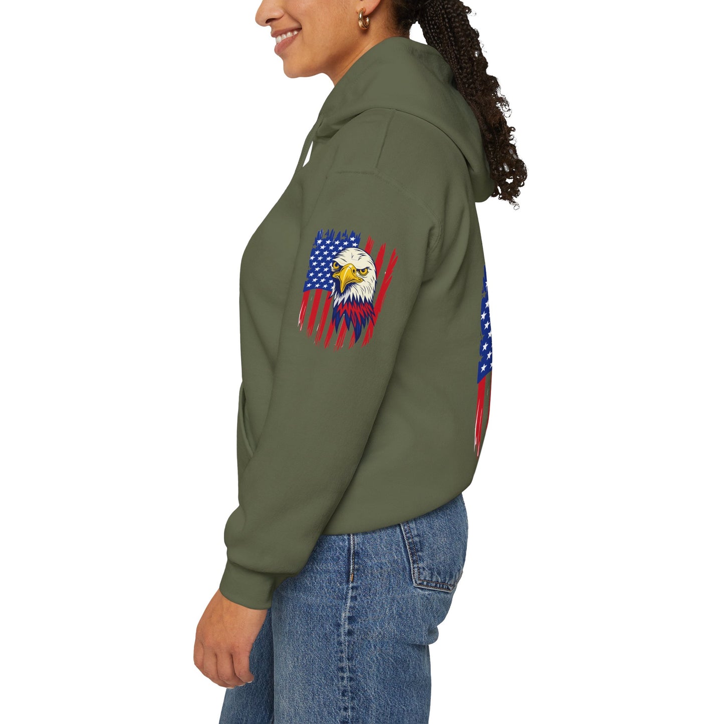 Princess Grace  Patriotic Eagle Navy Hoodie Unisex Heavy Blend Sweatshirt with Flags