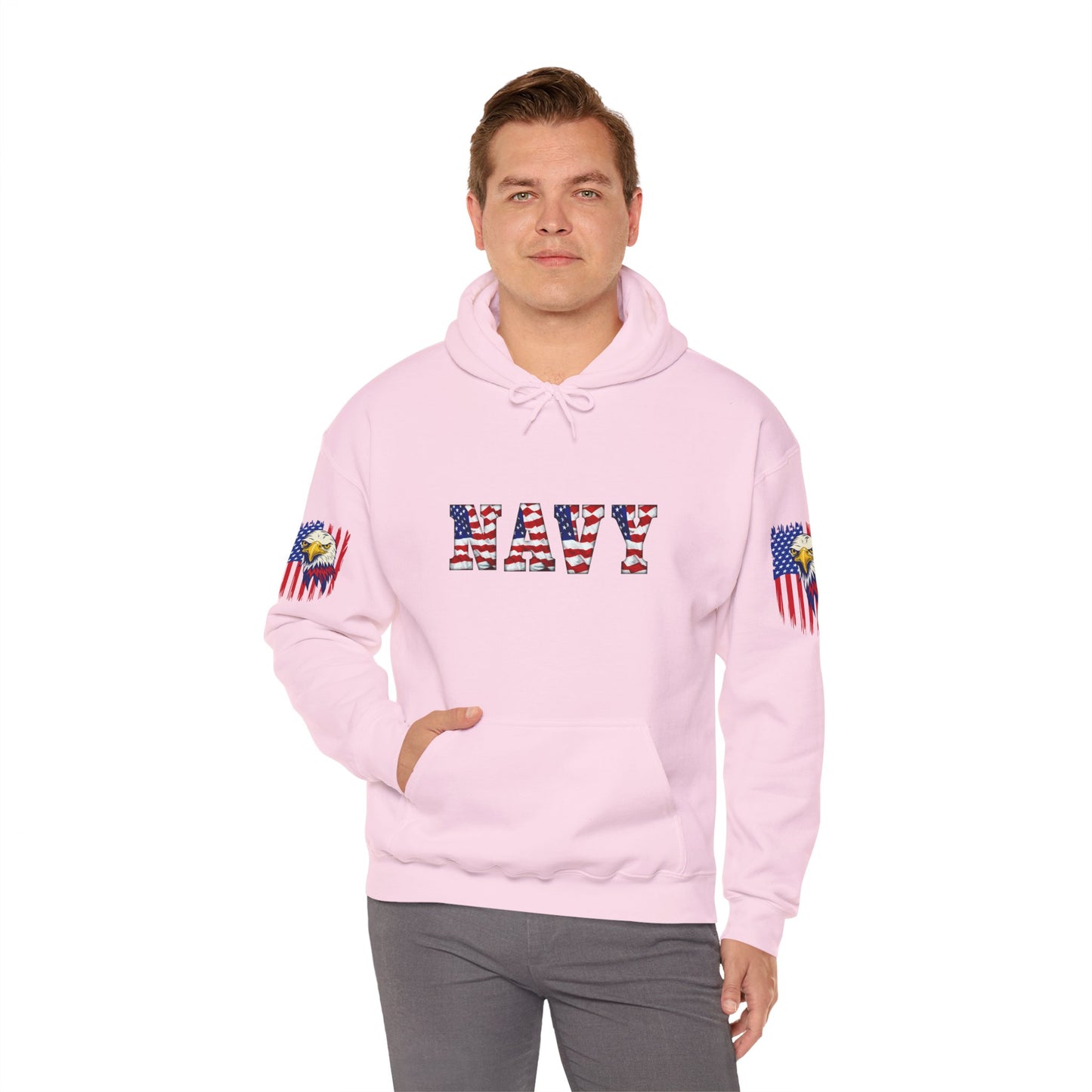 Princess Grace  Patriotic Eagle Navy Hoodie Unisex Heavy Blend Sweatshirt with Flags