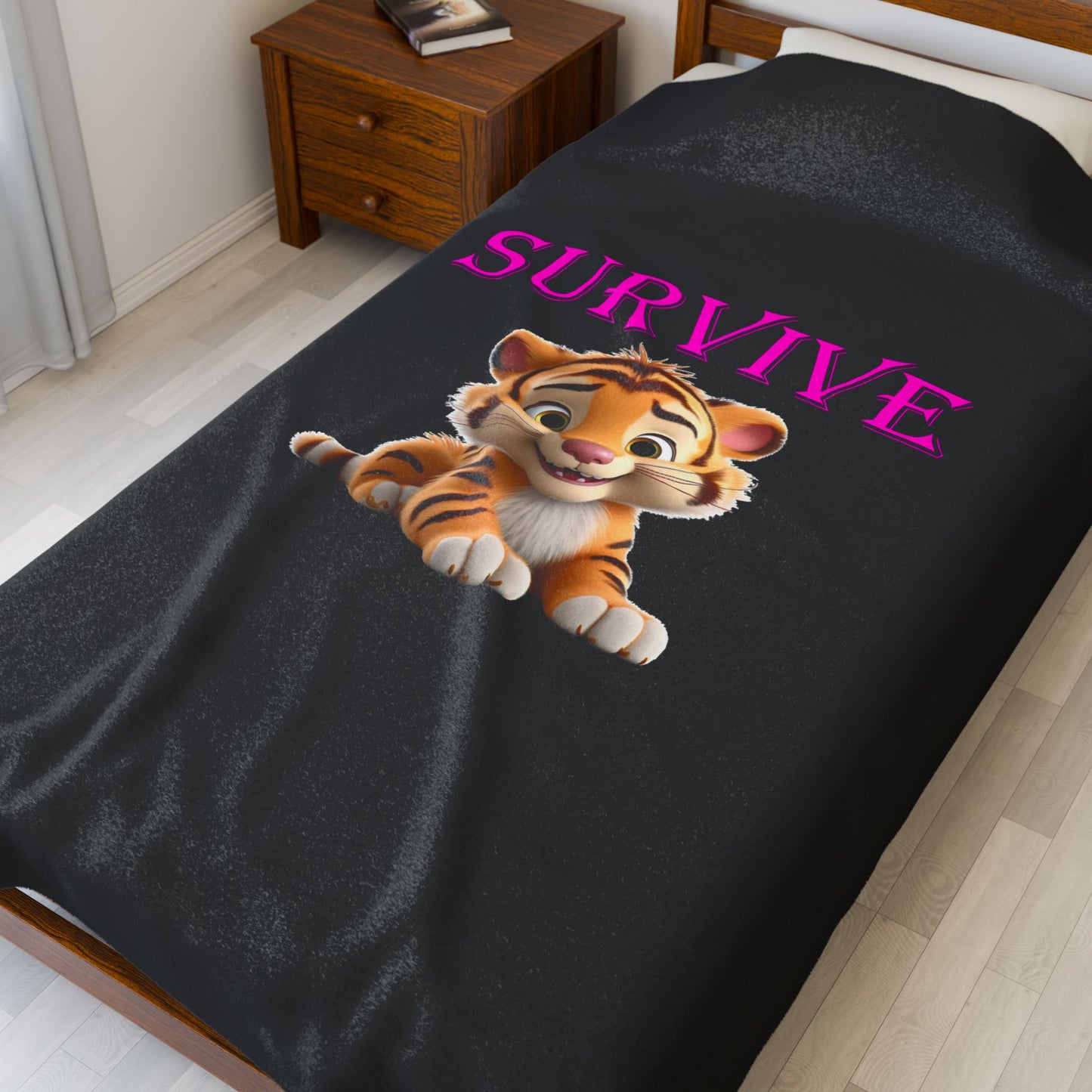 Princess Grace  Survive Tiger Velveteen Plush Blanket  Cozy and Fun Home Decor