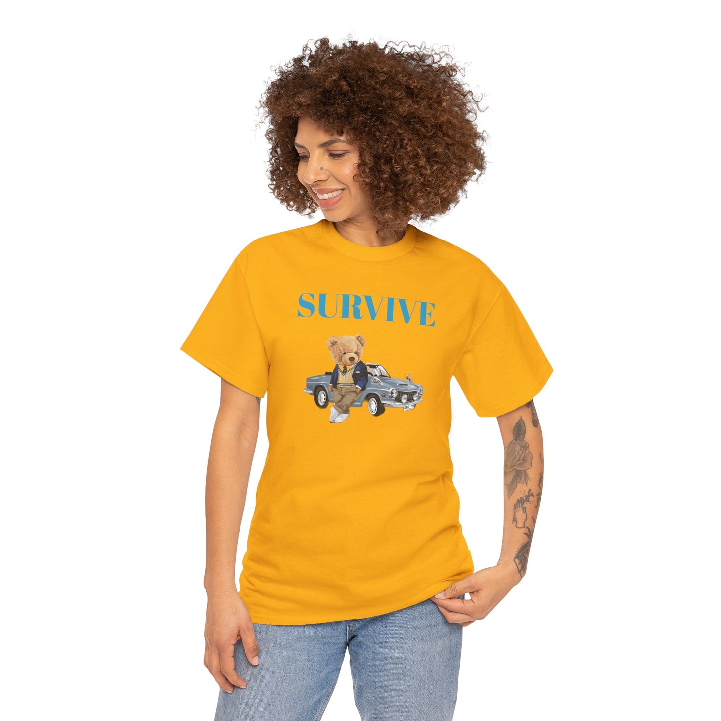 Princess Grace  Survive Bear Unisex Heavy Cotton Tee  Casual Comfort for Animal Lovers