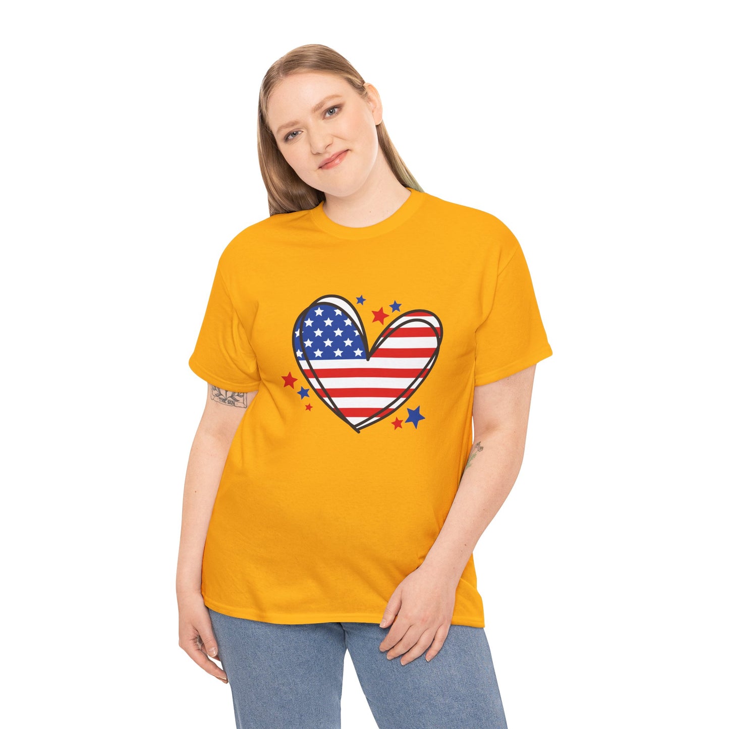 Princess Grace  Patriotic Heart Unisex Heavy Cotton Tee  USA Love T-Shirt