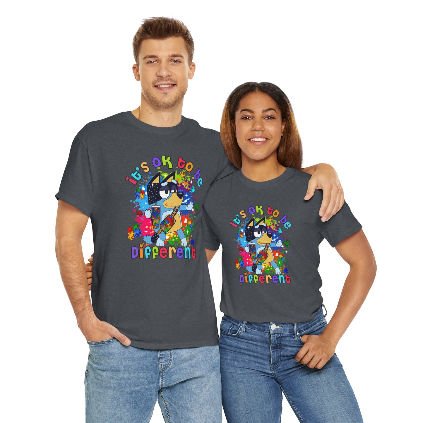 Princess Grace  Bluey  Unisex Heavy Cotton Tee  "It's OK to Be Different" - Colorful Graphic T-Shirt for Self-Expression