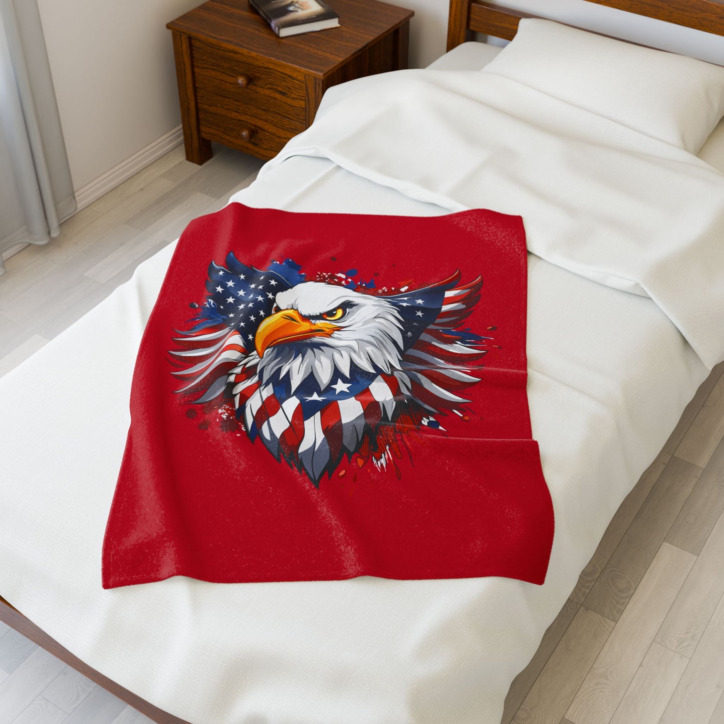 Princess Grace  Patriotic Eagle Velveteen Plush Blanket  Cozy Red Blanket for National Holidays