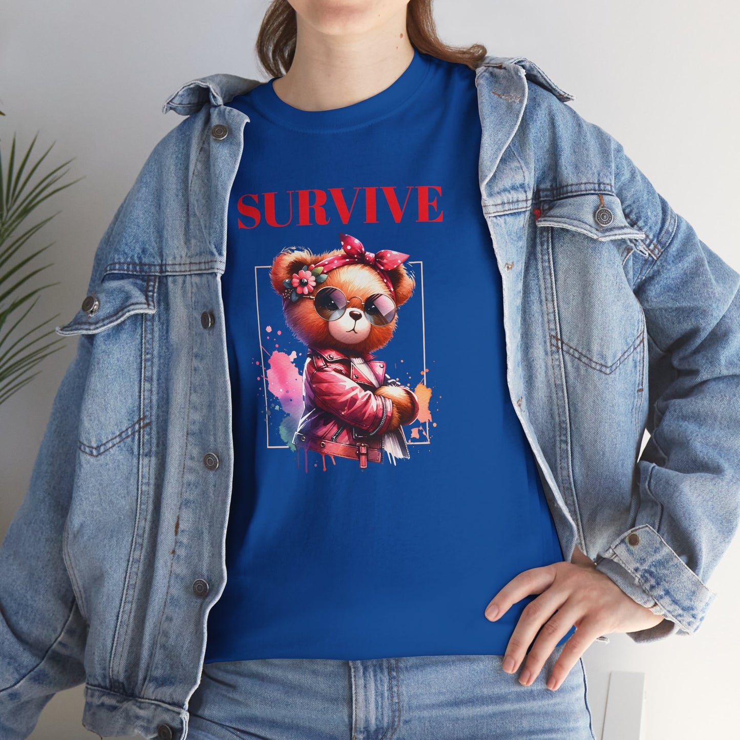 Princess Grace  Survive Bear Unisex Heavy Cotton Tee  Trendy Graphic T-Shirt for Casual Style