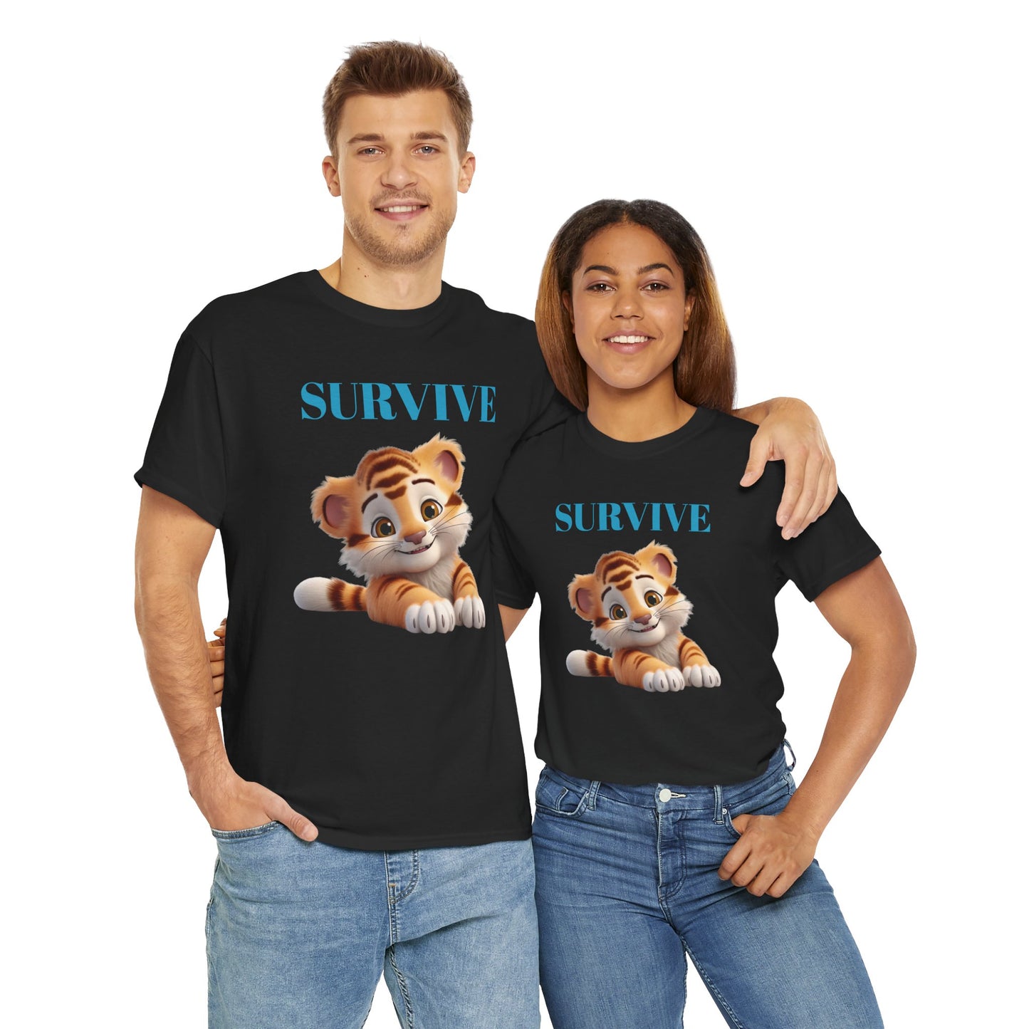 Princess Grace  Survive Tiger Unisex Heavy Cotton Tee Cute Animal Graphic