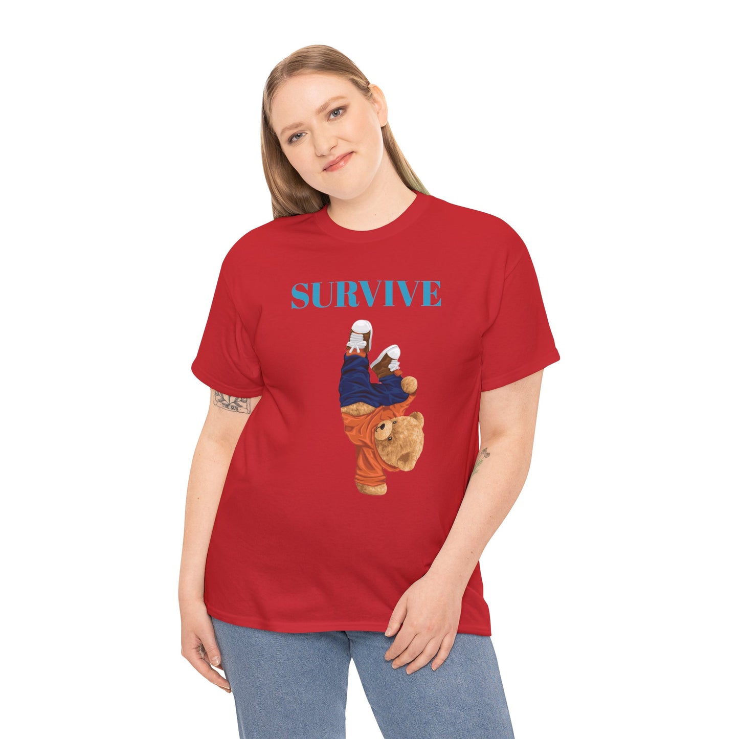 Princess Grace  Survive Bear Graphic Unisex Heavy Cotton Tee Casual Streetwear Tee for Everyday Adventures