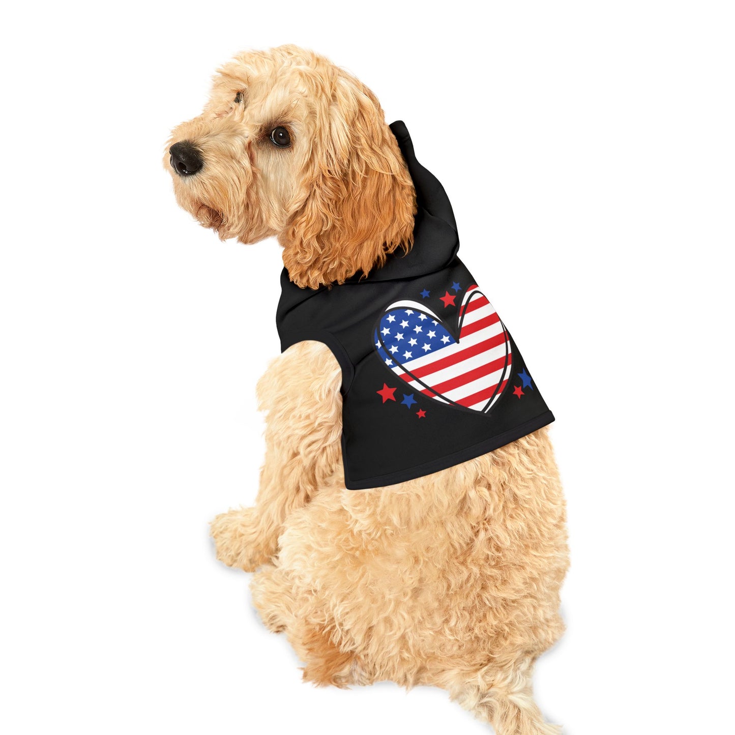 Princess Grace  Patriotic Pet Hoodie  USA Flag Heart Design for Dogs & Cats