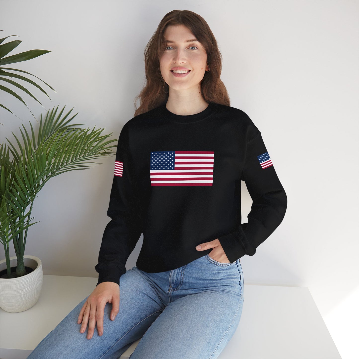 Princess Grace  Patriotic Unisex Crewneck Sweatshirt with American Flags