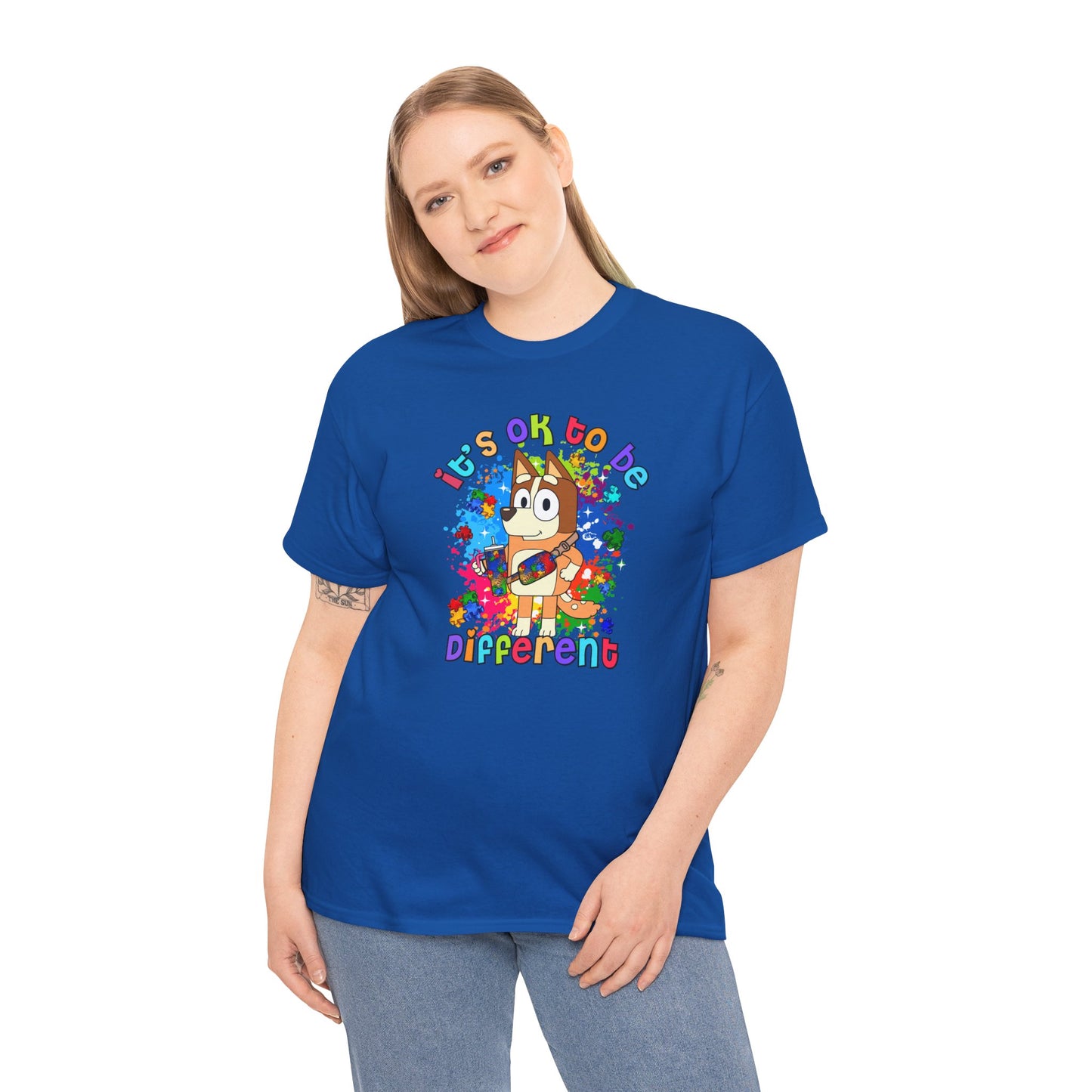 Princess Grace  Bluey Unisex Heavy Cotton Tee  "It's OK to Be Different" Colorful Graphic Tee