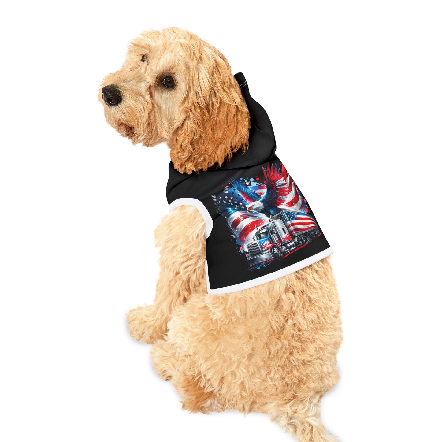 Princess Grace Patriotic Pet Hoodie with American Eagle and Truck Design