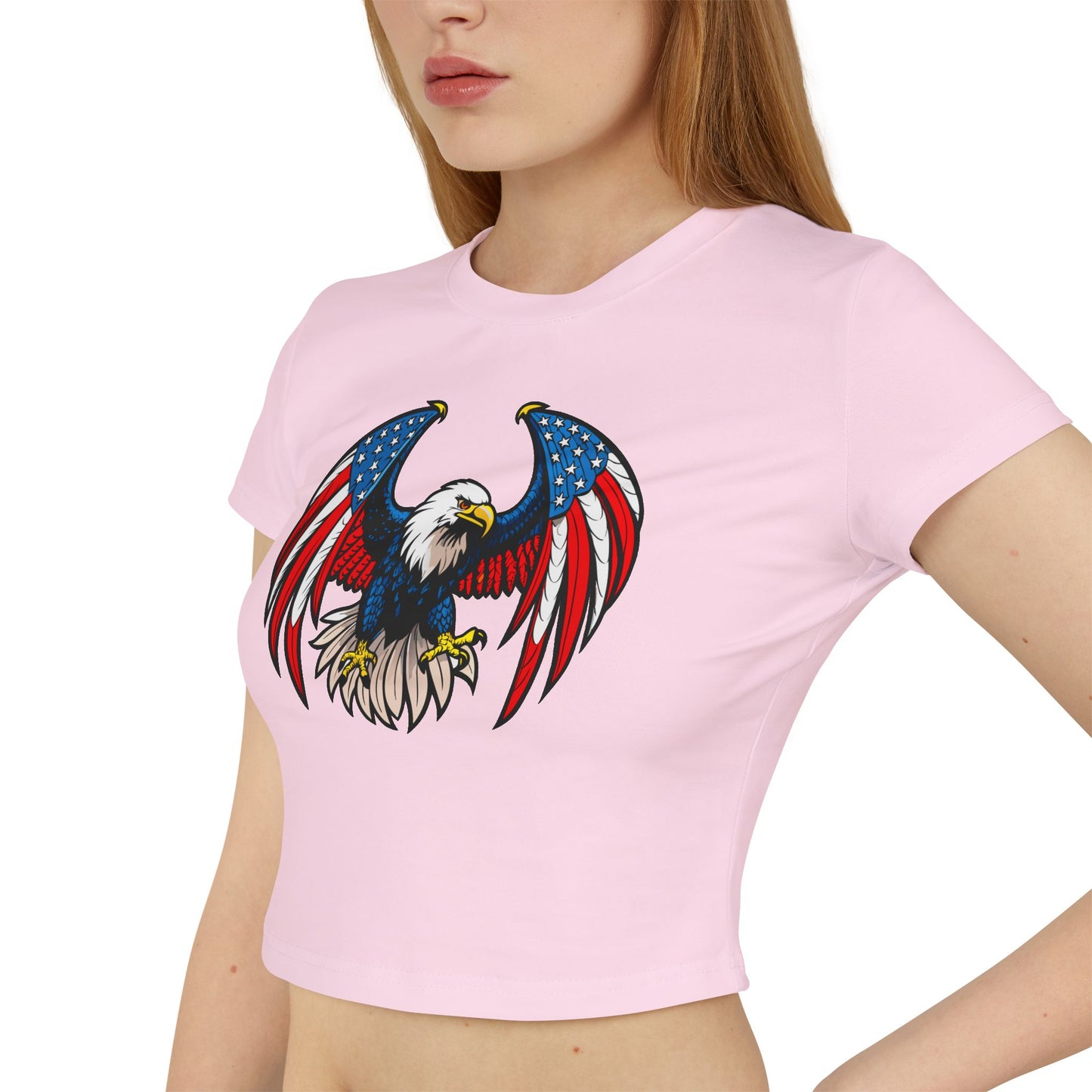 Princess Grace Patriotic Women's Baby Tee USA Eagle Graphic