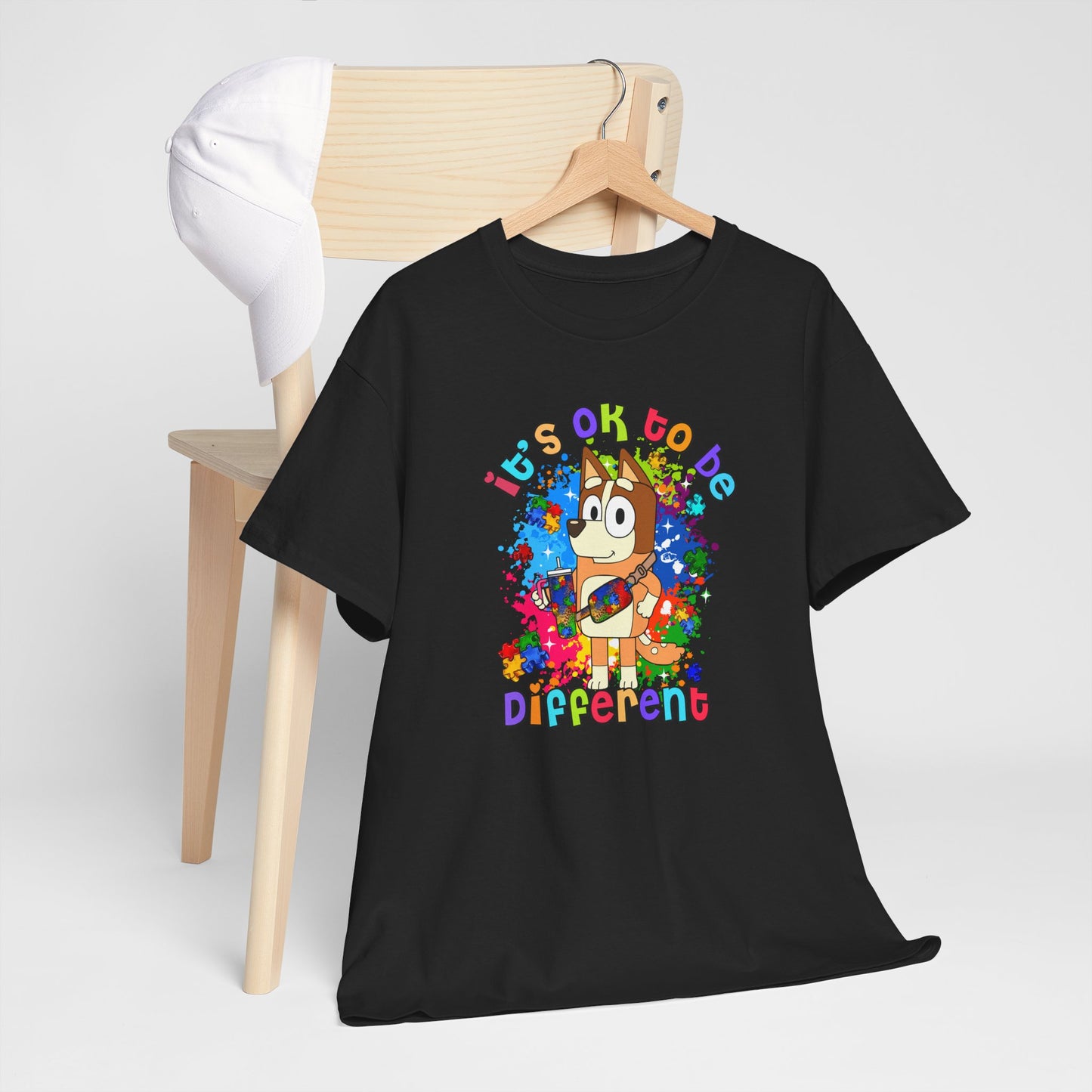 Princess Grace  Bluey Unisex Heavy Cotton Tee  "It's OK to Be Different" Colorful Graphic Tee