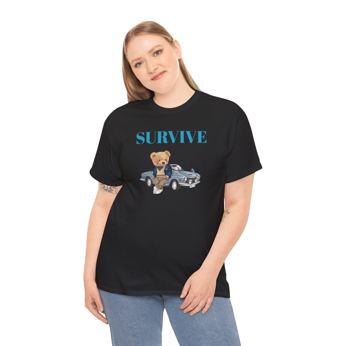 Princess Grace  Survive Bear Unisex Heavy Cotton Tee  Casual Comfort for Animal Lovers