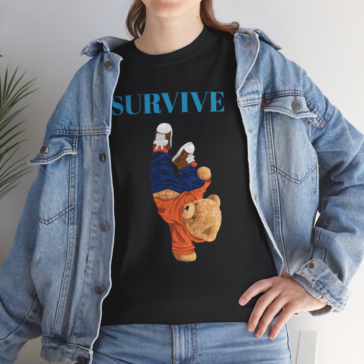 Princess Grace  Survive Bear Graphic Unisex Heavy Cotton Tee Casual Streetwear Tee for Everyday Adventures