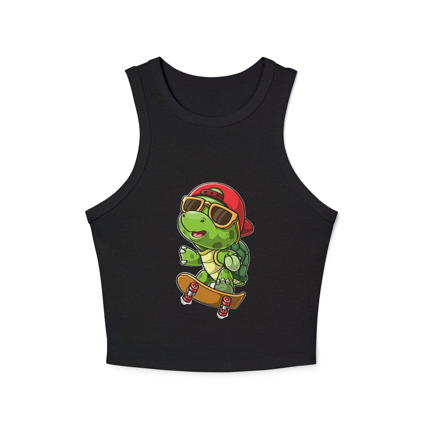 Princess Grace  Cool Skateboarding Turtle Women's Racer Tank Top  Cute Design for Summer Vibes