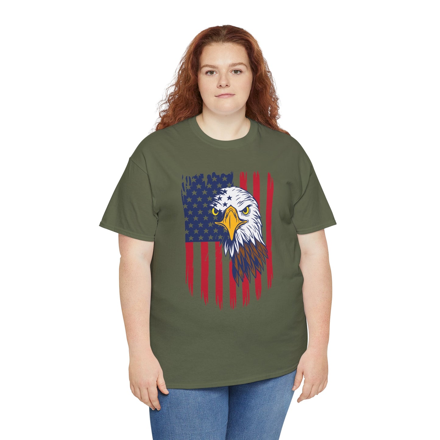 Princess Grace  Eagle & American Flag Unisex Heavy Cotton Tee   Patriotic Apparel for All Occasions