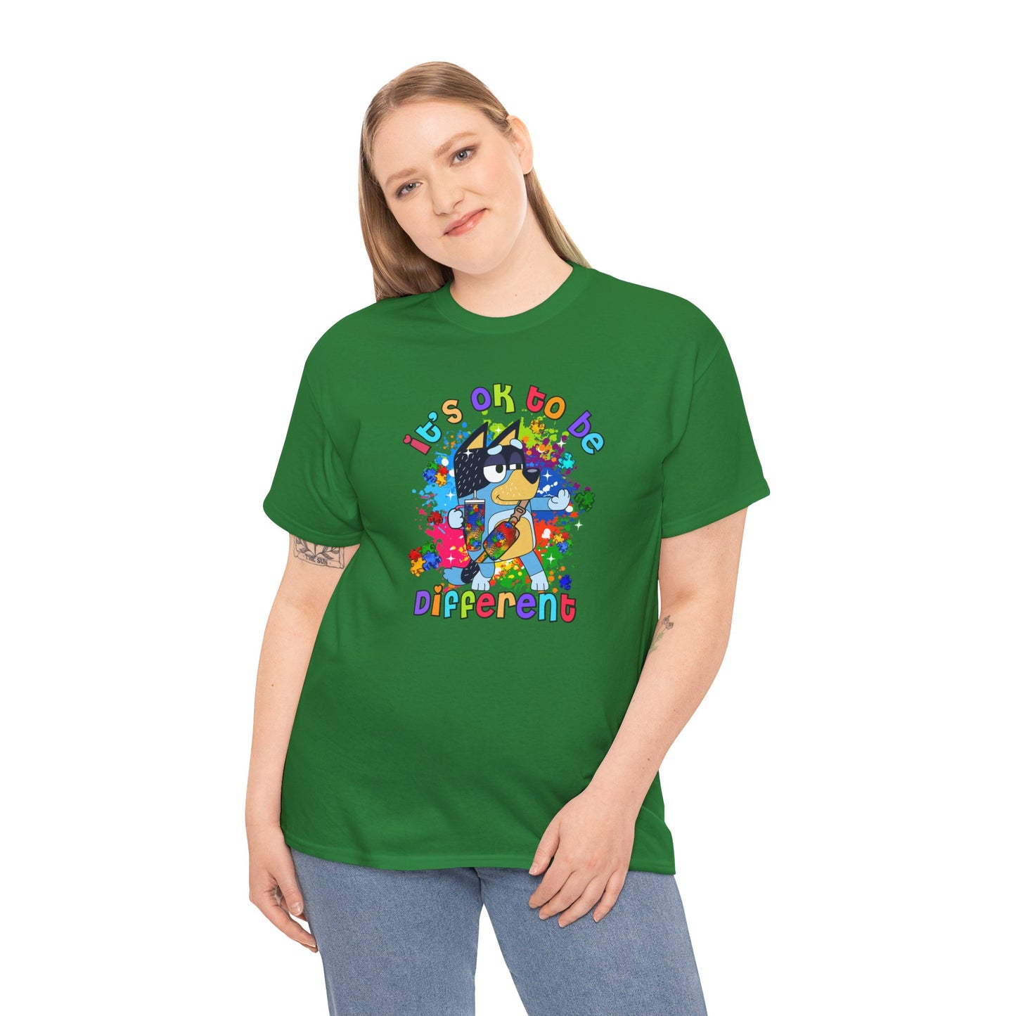Princess Grace  Bluey  Unisex Heavy Cotton Tee  "It's OK to Be Different" - Colorful Graphic T-Shirt for Self-Expression