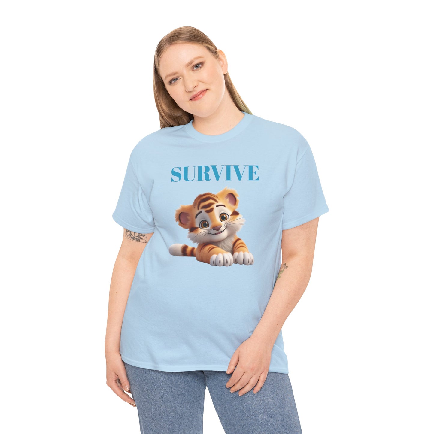 Princess Grace  Survive Tiger Unisex Heavy Cotton Tee Cute Animal Graphic