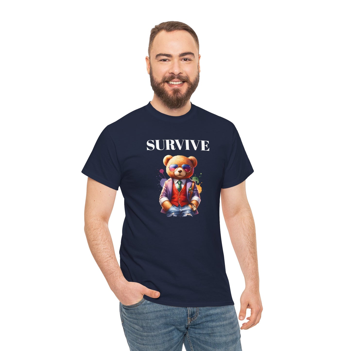 Princess Grace  Unisex Heavy Cotton Tee  'Survive' Teddy Bear Graphic T-Shirt for Casual Wear