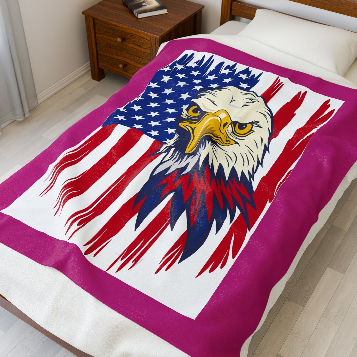 Princess Grace  Patriotic Eagle Velveteen Plush Blanket  Cozy American Flag Design for Independence Day & All Year Round