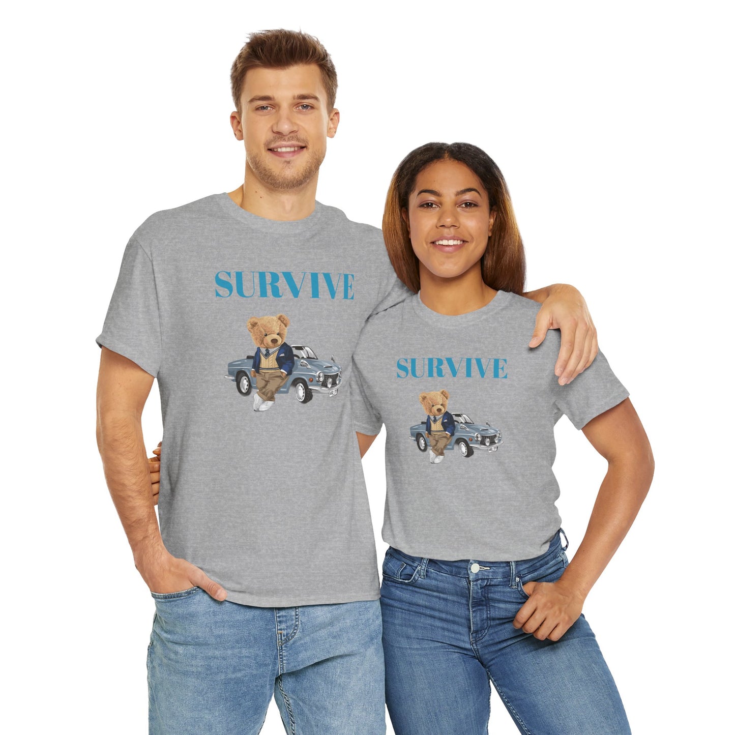 Princess Grace  Survive Bear Unisex Heavy Cotton Tee  Casual Comfort for Animal Lovers