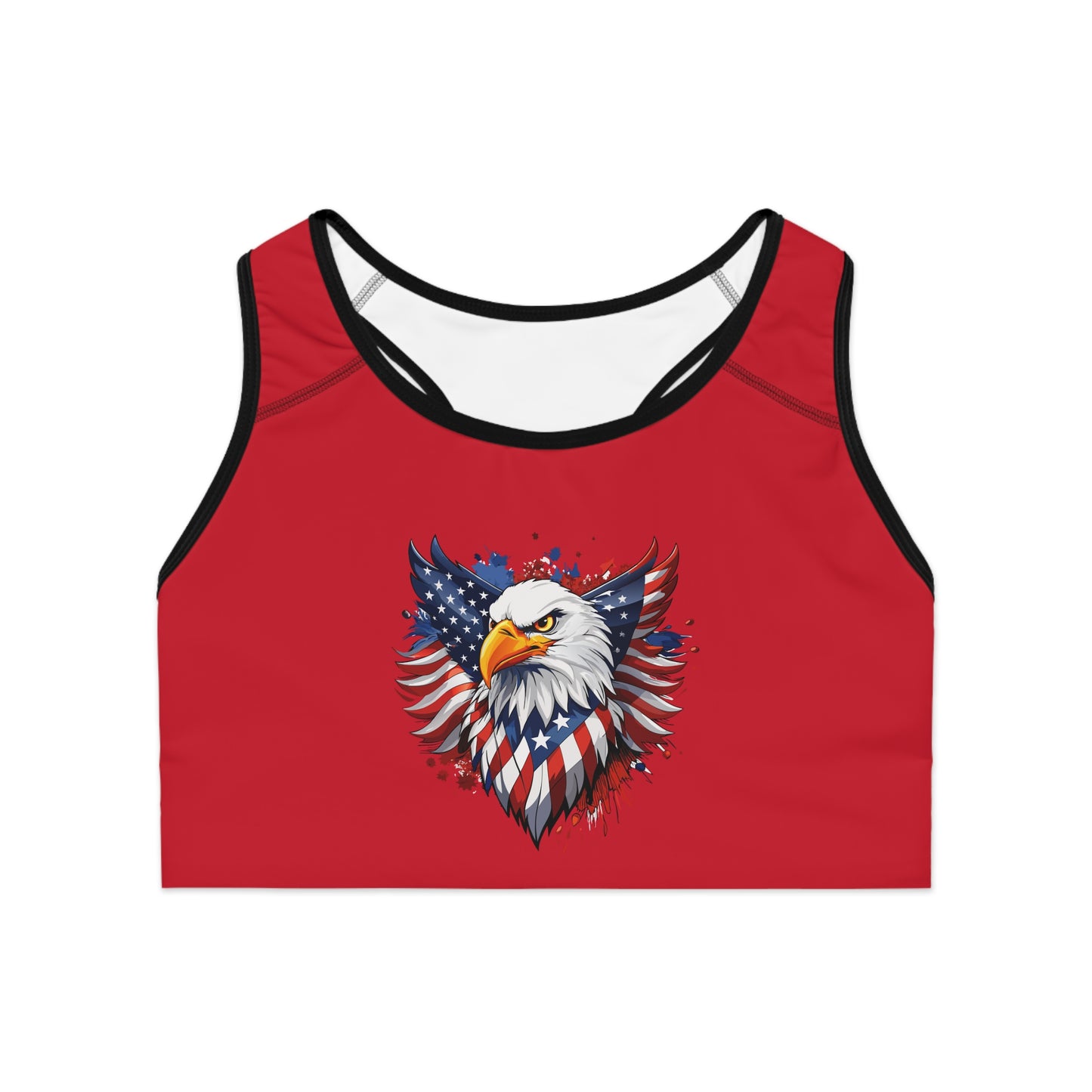 Princess Grace  Patriotic Eagle Sports Bra  Red American Flag Design for Active Lifestyle