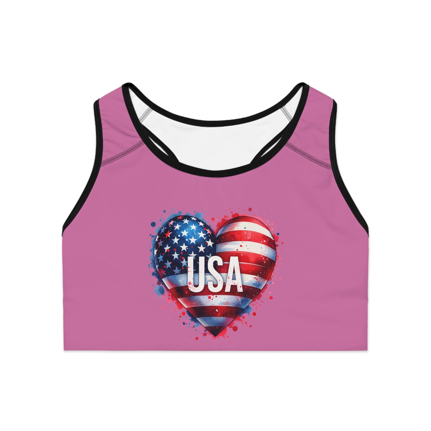 Princess Grace  USA Heart Sports Bra  Patriotism and Comfort for Active Women